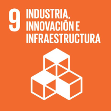 Nueve: Industria, Innovación e Infraestructura. Fondo naranja con cubos blancos.