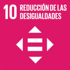 Número 10, Reducción de las Desigualdades, icono de cuatro flechas y símbolo de igualdad.