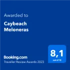 Certificado de Booking.com 2023: Caybeach Meloneras, puntaje 8,1 de 10.
