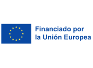 Bandera de la Unión Europea con el texto "Financiado por la Unión Europea".
