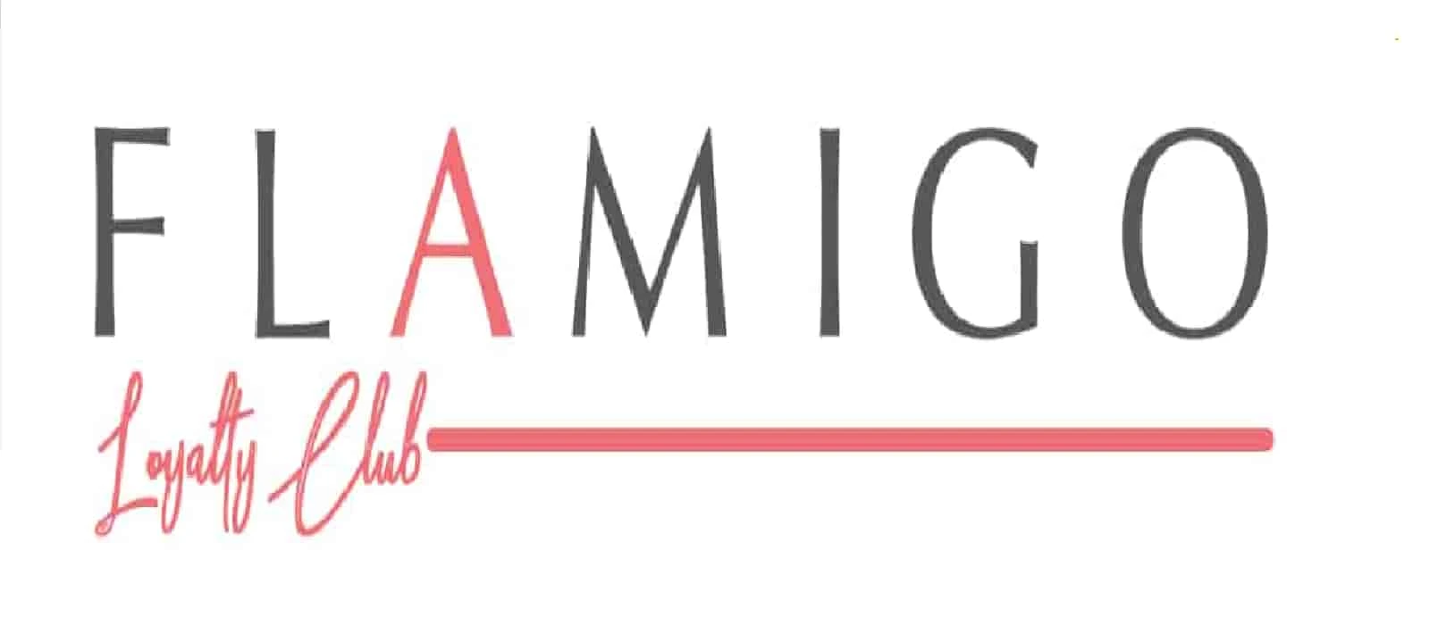 Logo con el texto "FLAMIGO" en gris y "Loyalty Club" en rosa con una línea rosa debajo.