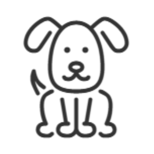 Dessin d'un chien assis avec la queue levée.