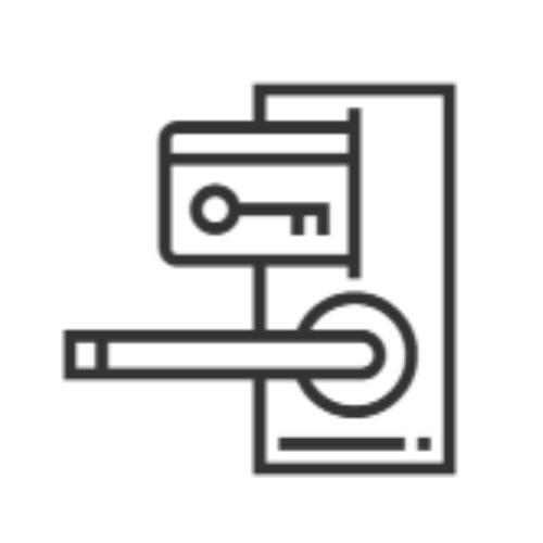 Illustration d'une poignée de porte avec carte-clé et serrure stylisée en noir et blanc.