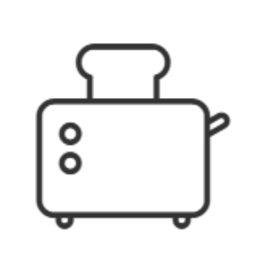 Icône de grille-pain avec deux boutons et une tranche de pain.