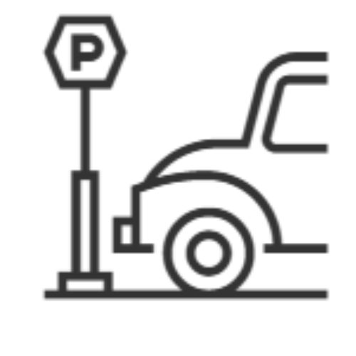 Une icône de voiture garée à côté d'un panneau de stationnement marqué "P".