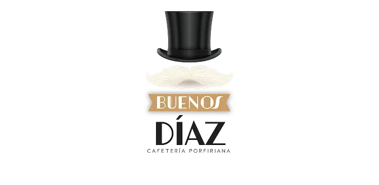 Logo con un sombrero de copa y bigote, texto: "BUENOS DIAS, CAFETER&Iacute;A PORFIRIANA".