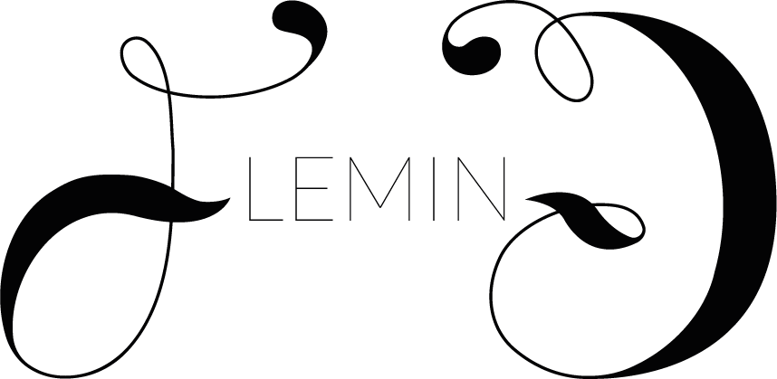 Texto estilizado que dice "LEMIN" con decoraciones curvas.
