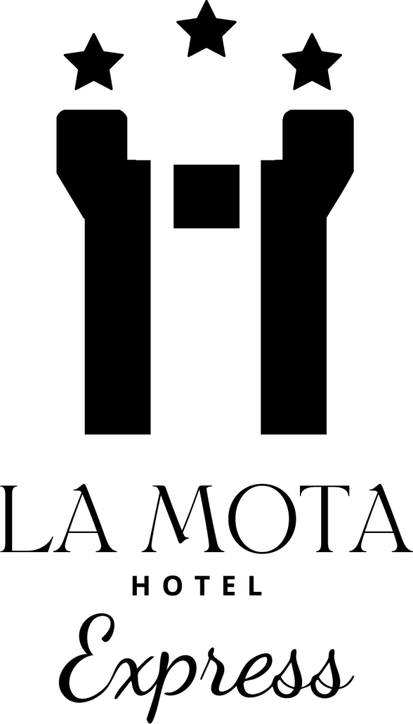 Logo de "La Mota Hotel Express" con dos torres y tres estrellas.