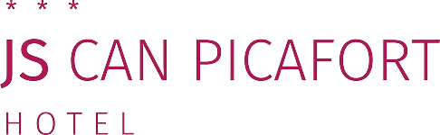 Hotel JS Can Picafort, logo con letras rosas y tres estrellas.