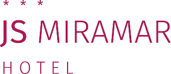 Texto: "S MIRAMAR HOTEL" en rojo y gris sobre fondo negro.