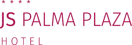 Logo del "JS Palma Plaza Hotel" con cinco estrellas arriba del nombre.