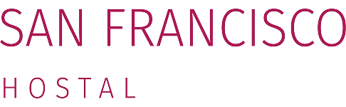 SAN FRANCISCO HOSTAL en letras burdeos sobre fondo blanco.
