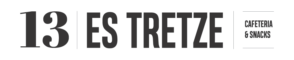 "Logo de cafeter&iacute;a Es Tretze con texto: 'Cafeteria & Snacks'."
