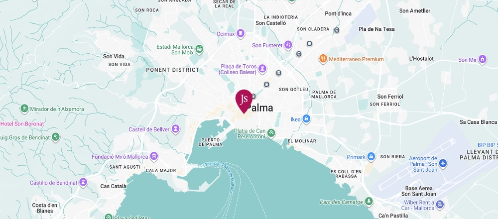 Mapa de Palma de Mallorca con varios puntos de inter&eacute;s se&ntilde;alados.