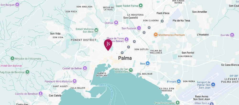 Mapa de Palma de Mallorca, mostrando puntos de inter&eacute;s y carreteras principales.