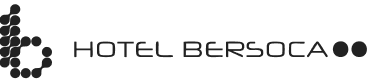 Logotipo con texto "Hotel BERSOCA" y diseño de puntos a la izquierda.