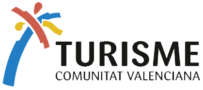 Logo de Turisme Comunitat Valenciana con figura abstracta multicolor.