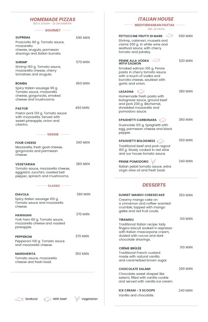 menu - M&iacute;a Tulum Resort