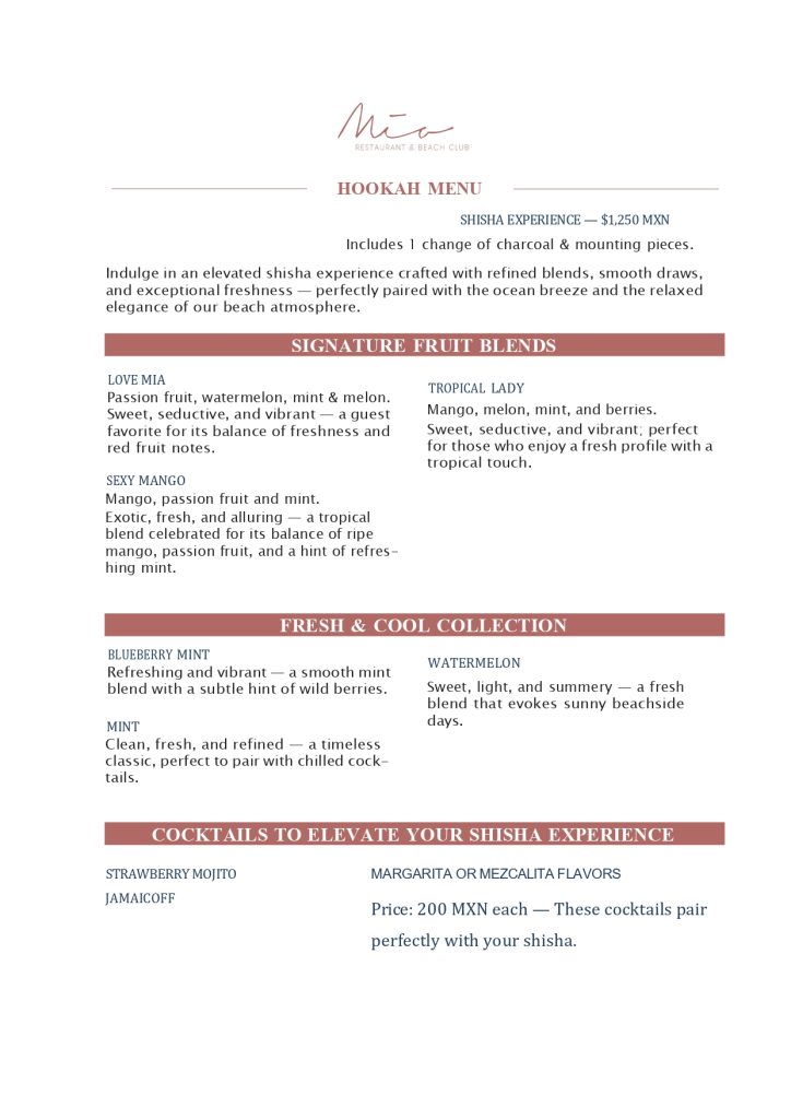 menu - M&iacute;a Tulum Resort