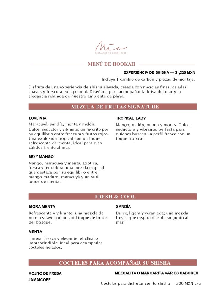 menu - M&iacute;a Tulum Resort