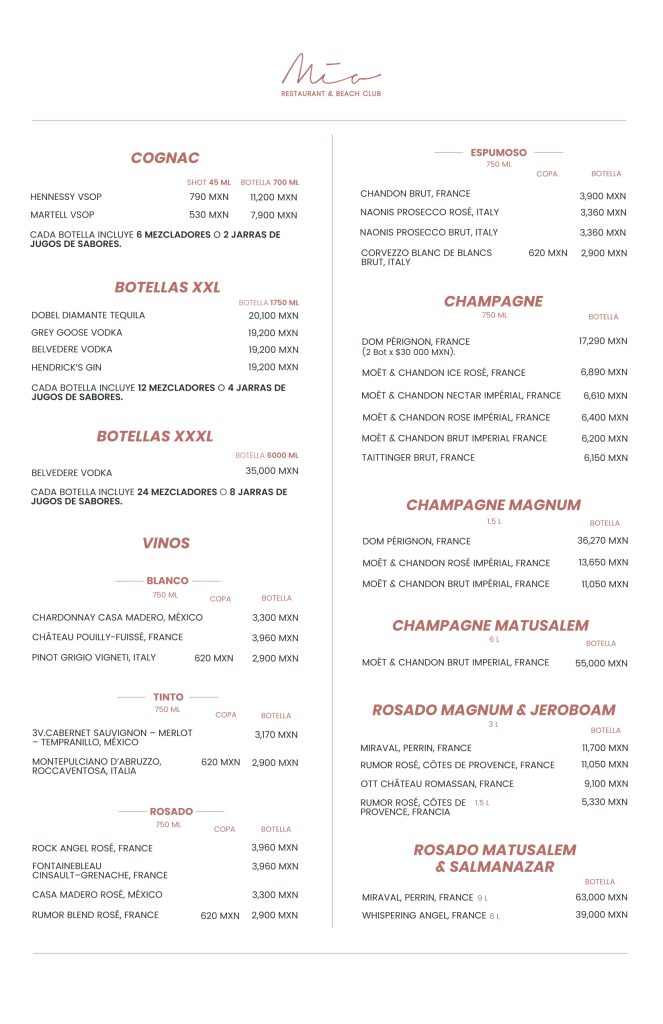 menu - M&iacute;a Tulum Resort