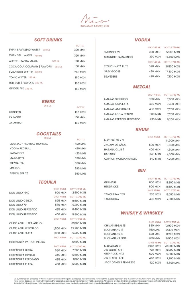 menu - M&iacute;a Tulum Resort