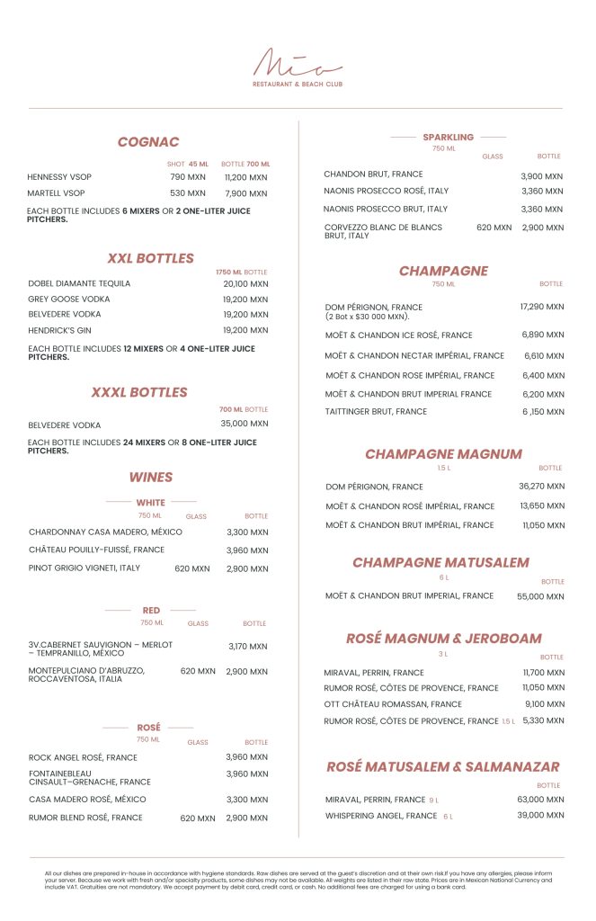 menu - M&iacute;a Tulum Resort