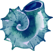 Coquillage bleu et vert avec des pics, style aquarelle.