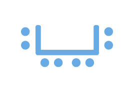 Minimalist blue U-shape with dots surrounding it.