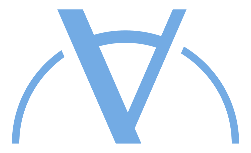 Abstract geometric design with overlapping blue circle and inverted V shape.