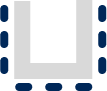 Blue and gray U-shaped icon with dashed lines around it.