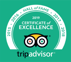 Tripadvisor Certificate of Excellence, Hall of Fame 2015-2019.