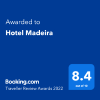 Award for Hotel Madeira, Booking.com score 8.4 out of 10, 2022.