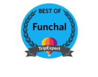 "Blue badge: Best of Funchal, TripExpert logo with a hot air balloon."