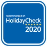HolidayCheck 2020 badge with five stars.