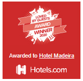 Award badge for Hotel Madeira by Hotels.com, Loved by Guests 2020.
