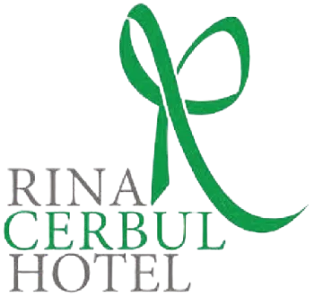 Logo with Green ribbon with "Rina Cerbul Hotel" text.