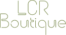 Texto del logo: "LCR Boutique" en verde sobre fondo oscuro.