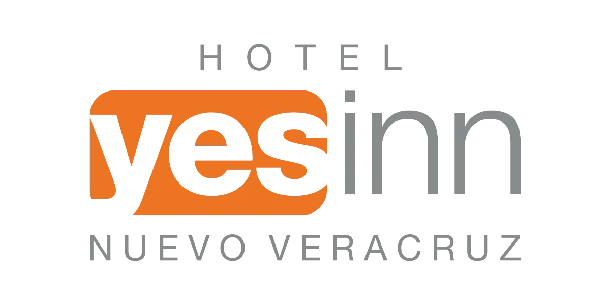 Logo de Hotel Yes Inn Nuevo Veracruz. Letras gris y naranja.