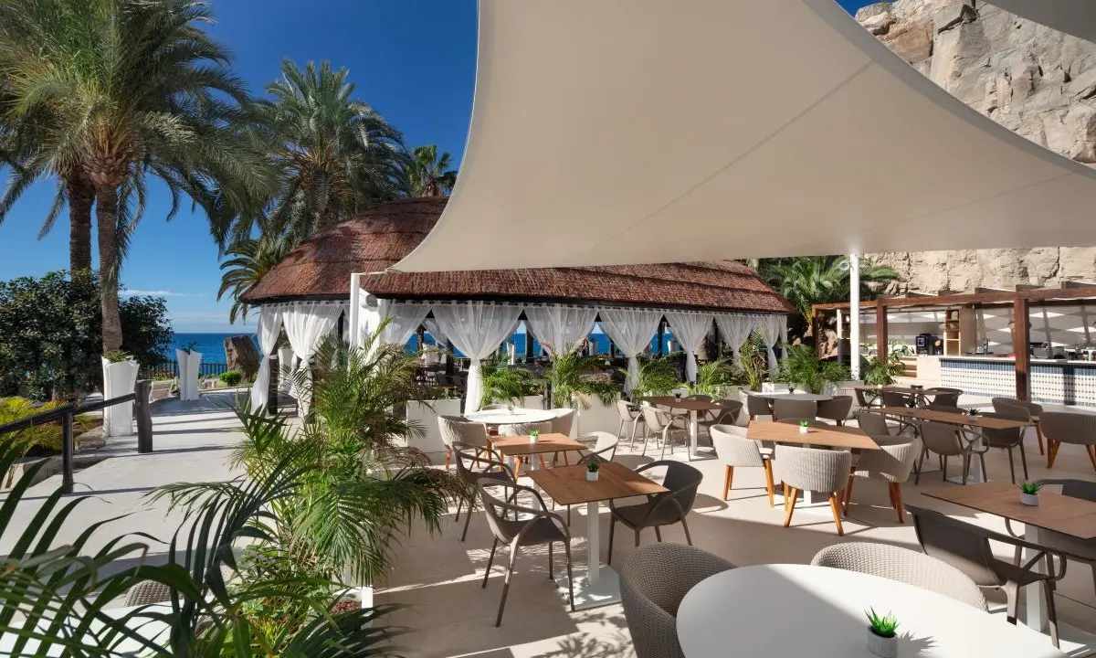 Terrace of the Corner Bar, located in the gardens of Princess Taurito Hotel in Gran Canaria