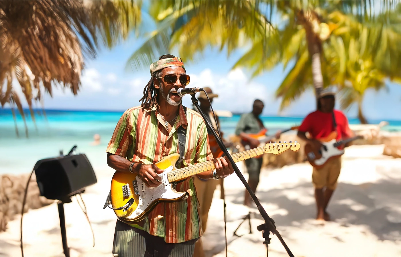 Cantante jamaicano tocando la guitarra