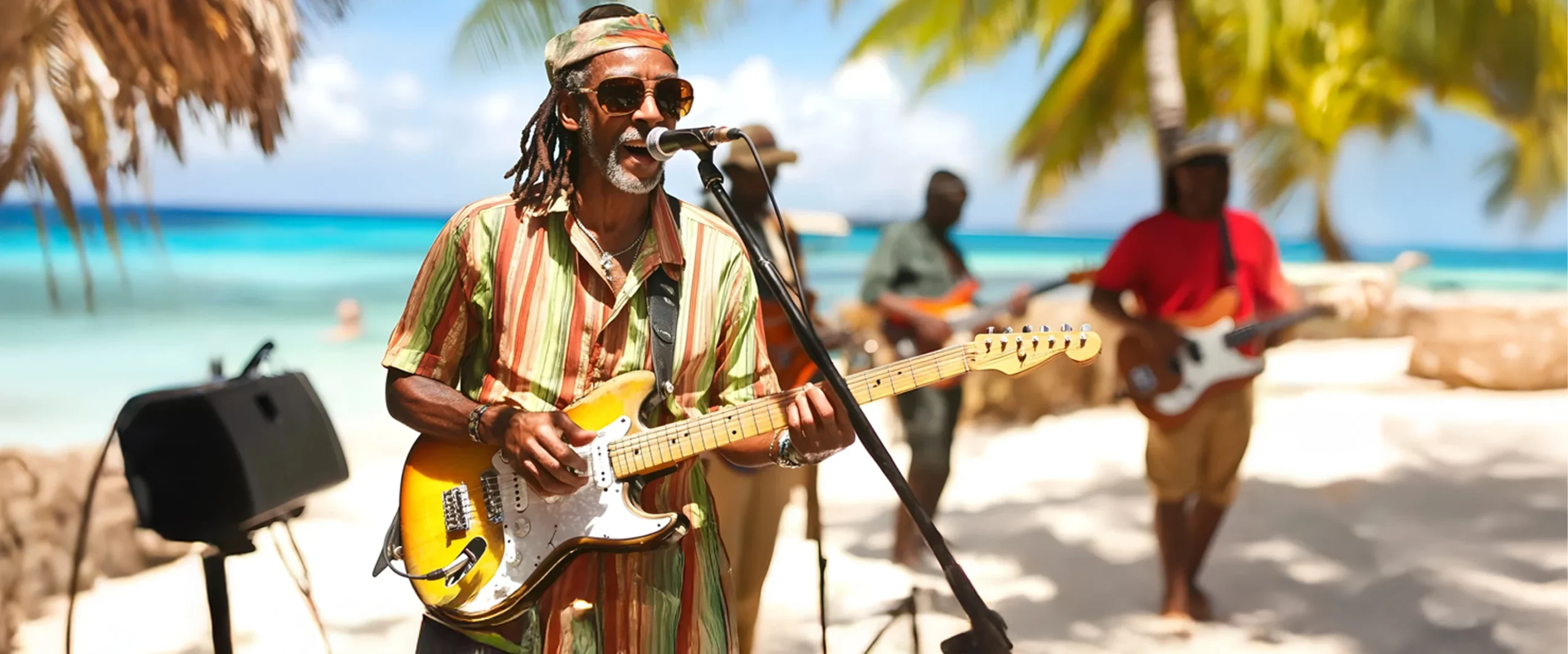 Jamaican singer playing the guitar