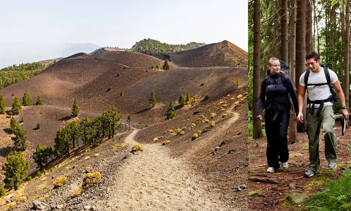 Paar wandert auf der Ruta de los Volcanes auf La Palma, eine absolut romantische Naturkulisse