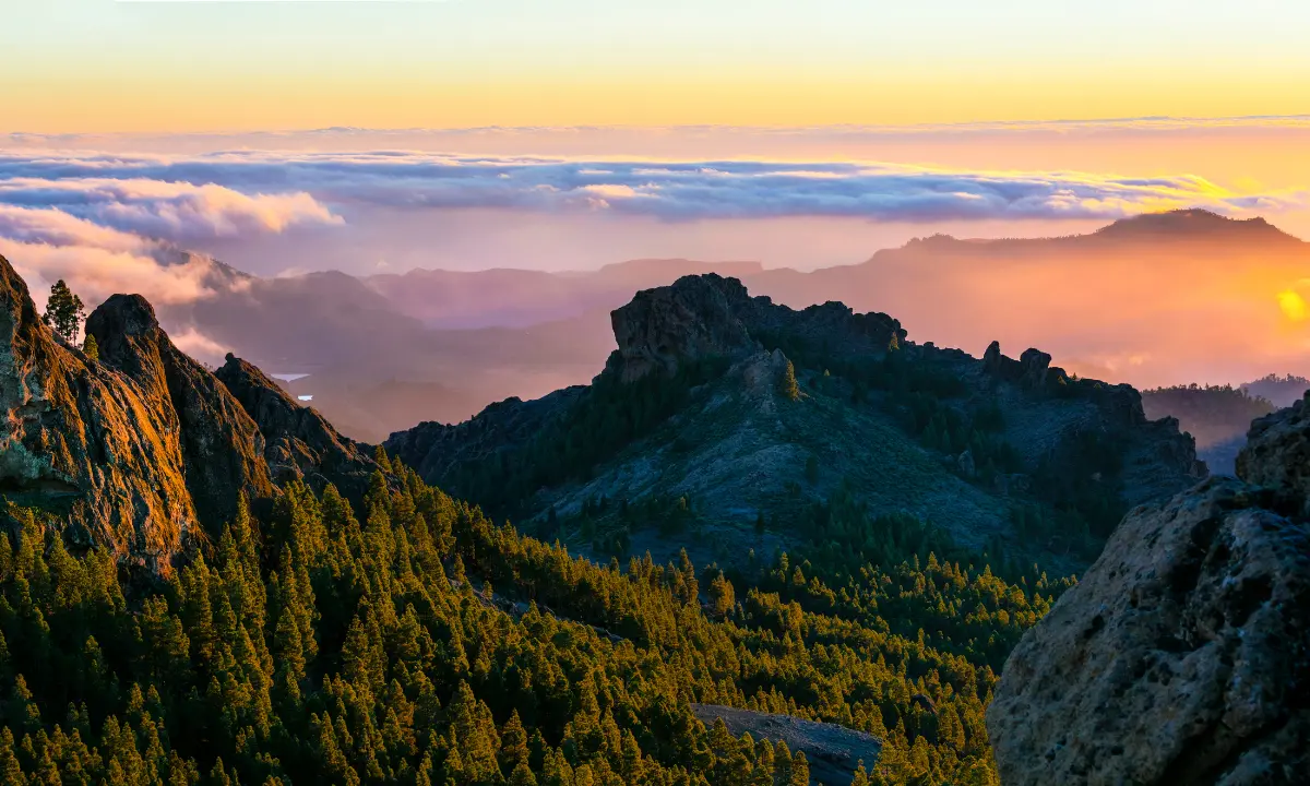 Sunset over the mountainous landscape of Gran Canaria