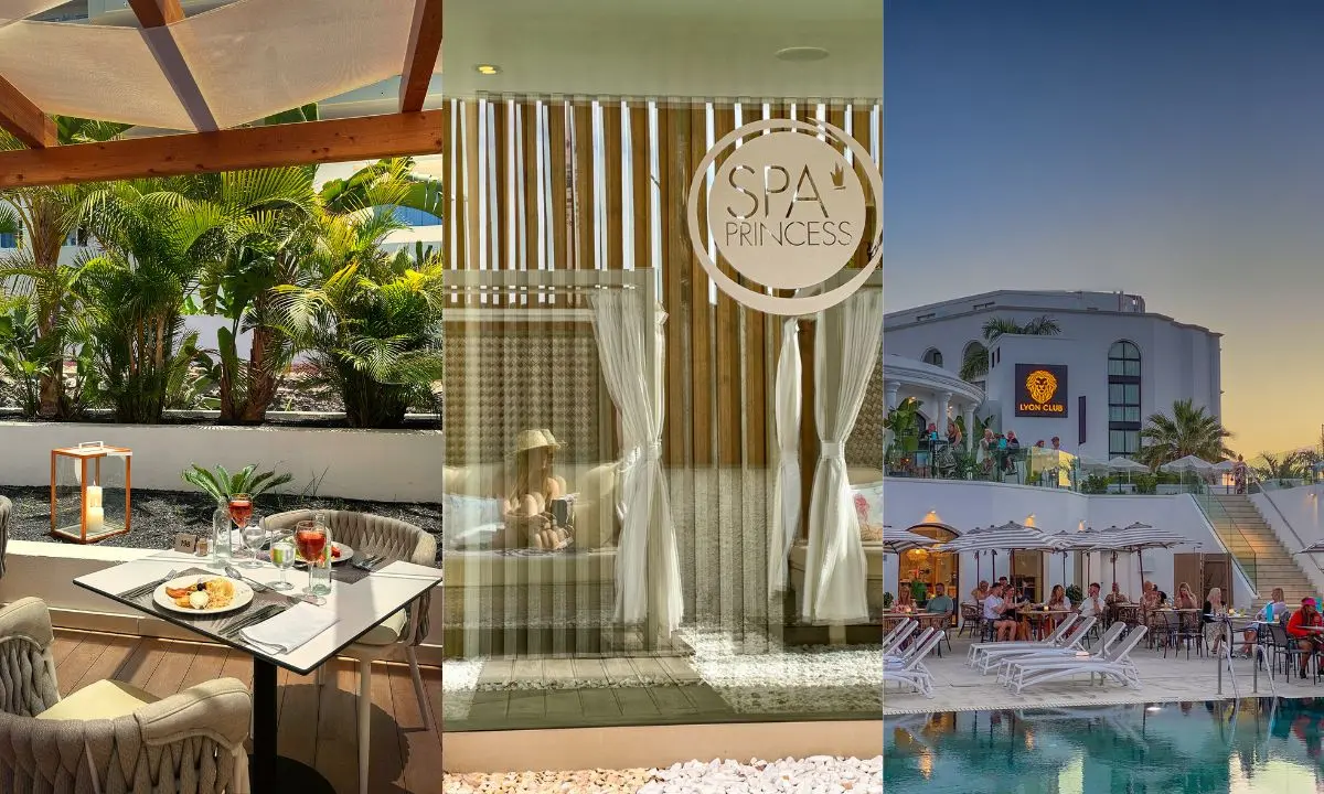 Frühstück auf der Terrasse im Guayarmina Princess, Spa-Bereich und Pool bei Sonnenuntergang im Princess Inspire Tenerife