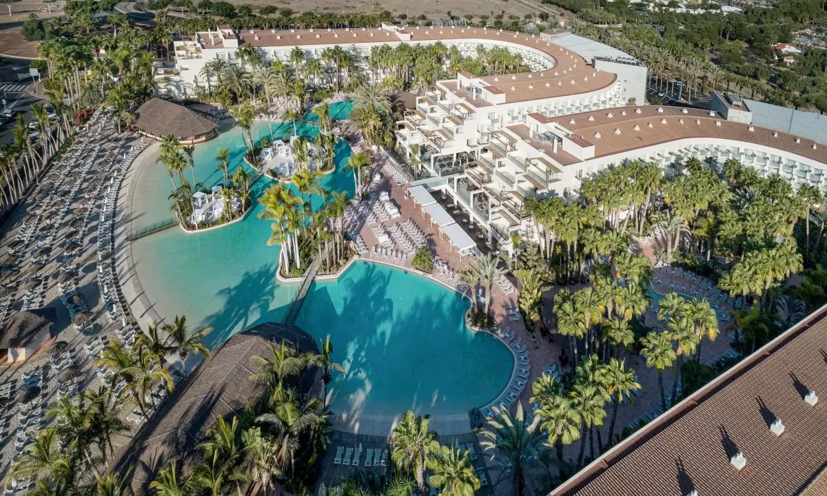 Aerial view of the family-friendly hotels Maspalomas Princess and Tabaiba Princess in Maspalomas, Gran Canaria