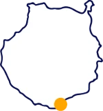 Mapa circular azul con un punto naranja al centro inferior