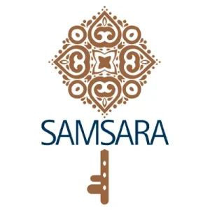 Logo de SAMSARA con s&iacute;mbolo mandala y texto SAMSARA
