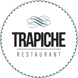 Logo de restaurante &ldquo;TRAPICHE&rdquo; con un emblema circular en color azul y negro