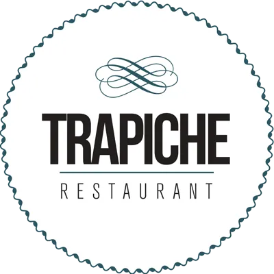 Logo de restaurante &ldquo;TRAPICHE&rdquo; con un emblema circular en color azul y negro